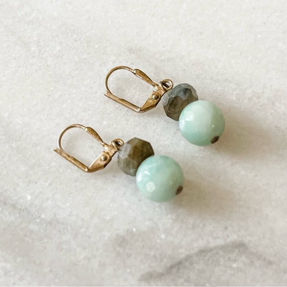 Amazonite natural multi-colored gemstone stretch bracelet and matching earrings - Picture 3 of 3